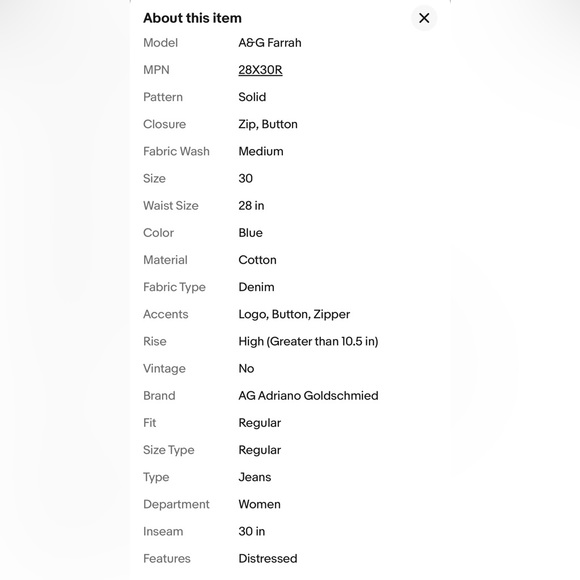 AG Adriano Goldschmied Farrah High Rise Skinny Ankle 28Wx30L Distressed Jeans - Picture 9 of 9